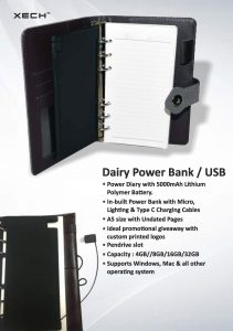 Black Diary Organizer with 5000mah Powerbank & USB