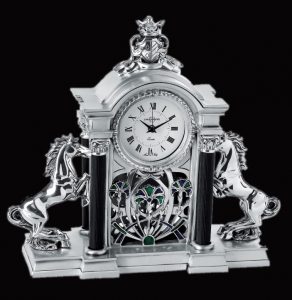 WC1011 - Monarchial Style Silver Clock with 2 Horses from Italy