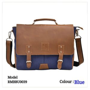 Leather Office Laptop Messenger Bag 0039 Blue & Brown