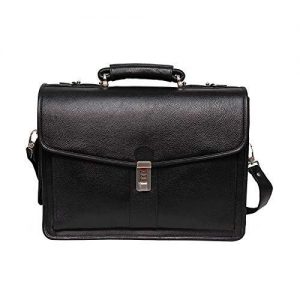 16 Inch Men's Leather Briefcase Leather Laptop Bag Black