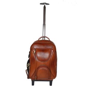 18 Inch Leather Laptop Backpacks Trolley Bags TAN