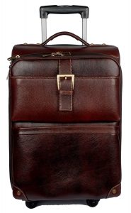 Betelgeuse brown color leather strolley travel bag