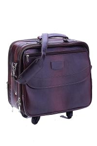 Brown Leatherette OverNighter Trolley Four Wheeler - Laptop Trolley Bag
