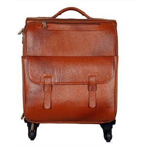 Tourister 100% Genuine Leather Cabin Size 15.6 Inch Laptop Trolley Luggage Bag. (TAN)
