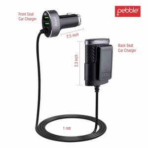 Pebble PCC41 Front & Back Seat 4 USB Car Charger with Smart ID Black
