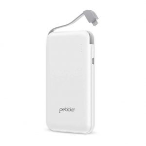 Pebble Pluto – Slimmest Inbuilt Cable Power Bank 6000 mAh - White