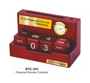 Perpetual Wooden Calendar with Clock - BTC-344