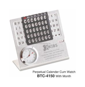 Desktop Perpetual Metal Calendar With Clock - BTC-4150