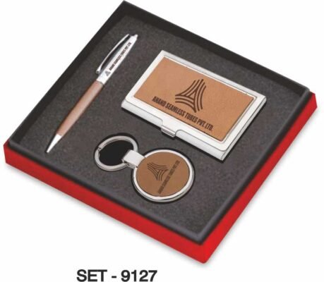 3-In-1 Corporate Gift Set (Leather Key Chain, Leather Card Holder & Pen)  SET - 9127