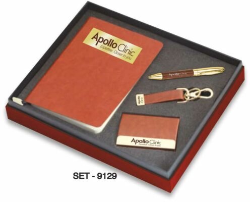 4-In-1 Corporate Gift Set (Leather Key Chain, Leather Card Holder, Diary Notebook & Pen) SET - 9129