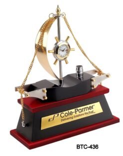 Wooden Base Ship With Clock & Pen Stand BTC - 436
