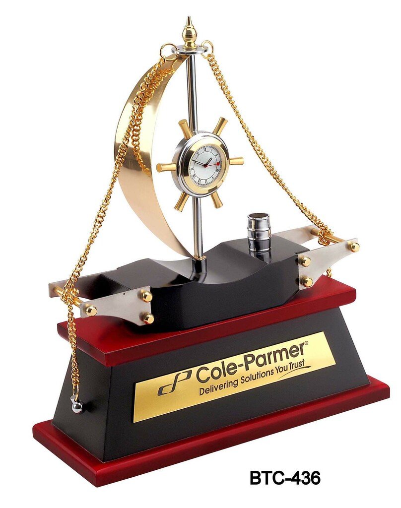 Wooden Base Ship With Clock & Pen Stand BTC - 436 3 Wooden Base Ship With Clock & Pen Stand BTC - 436