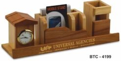 Home Shape Wooden Desk Organizer With Clock BTC - 4199