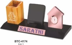 3-In-1 Desk Organizer(Pen Stand, Mobile Stand & Rose Gold Home Shape Clock) BTC - 4174