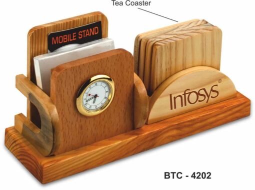 Wooden Desk Organizer With Clock BTC - 4202
