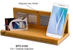 Wooden Desk Organizer With Perpetual Calendar, Mobile Stand, Visiting Card Holder & Magnetic Key Holder BTC - 4165