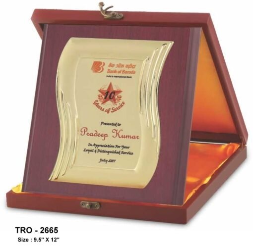 Corporate Wave Shape Plaque With Wooden Box TRO - 2665