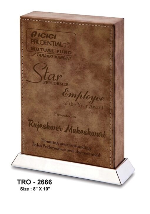 Rectangle Leather Plaque With Base TRO - 2666