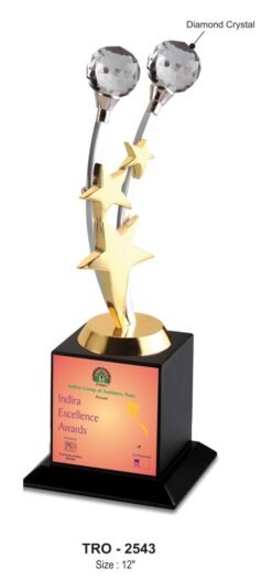 3 Star Metal Trophy With Diamond Crystal Ball TRO - 2543