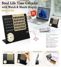 Steel Life Time Calendar With Clock & Month Display Plate GC H1303