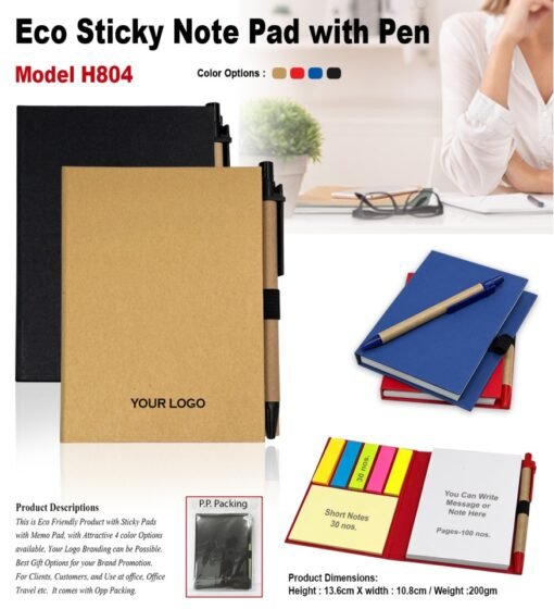 Eco Note Pad-Sticky Pad With Ball Pen GC H804 4 Eco Note Pad-Sticky Pad With Ball Pen GC H804