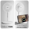 Aero Charge Table Fan with 15W Wireless Fast Charger