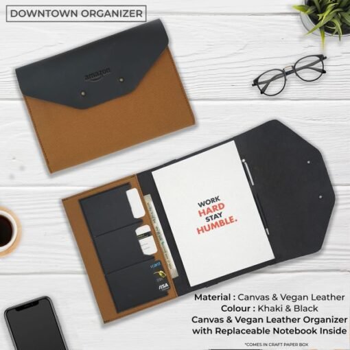 Downtown Organizer 6 Downtown Vegan Leather Organizer - Khaki & Black