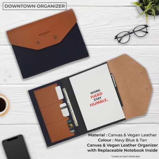 Downtown Organizer 4 Downtown Vegan Leather Organizer - Navy Blue & Tan Brown