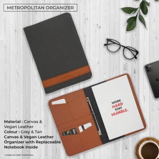 Metropolitan Vegan Leather Organizer -Grey & Tan Brown