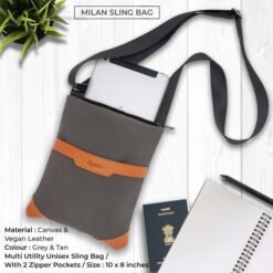 Multi Utility Unisex Milan Sling Bag Grey & Tan Brown