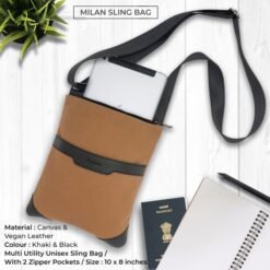 Multi Utility Unisex Milan Sling Bag Khaki & Black
