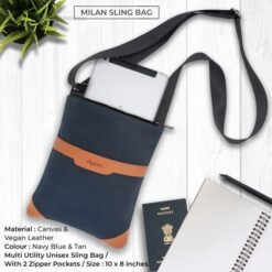 Multi Utility Unisex Milan Sling Bag Navy Blue & Tan Brown