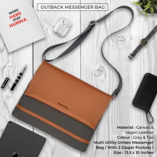 Multi Utility Unisex Outback Messenger Bag Grey & Tan Brown