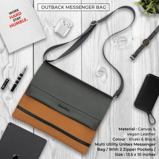 Multi Utility Unisex Outback Messenger Bag Navy Black & Khaki