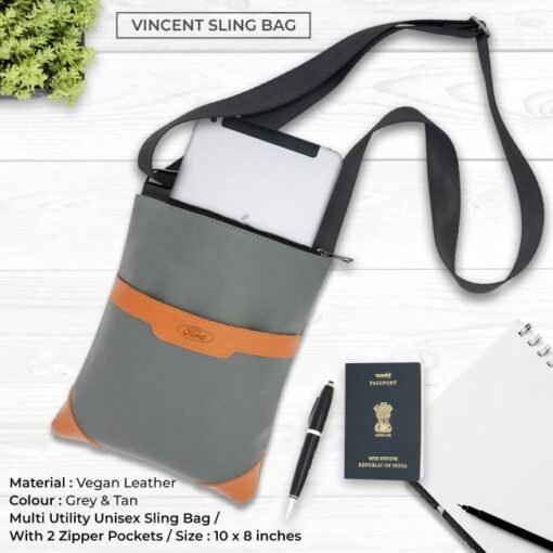Multiutility Unisex Vincent Sling Bag 6 Multiutility Unisex Vincent Sling Bag Grey & Tan Brown