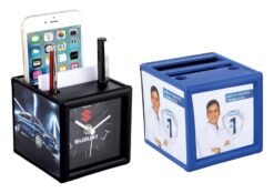 Table clock with pad and mobile holder | With Writing pad | 4 Side branding area | A109