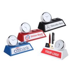 Table clock with Double pen holder and card holder A128