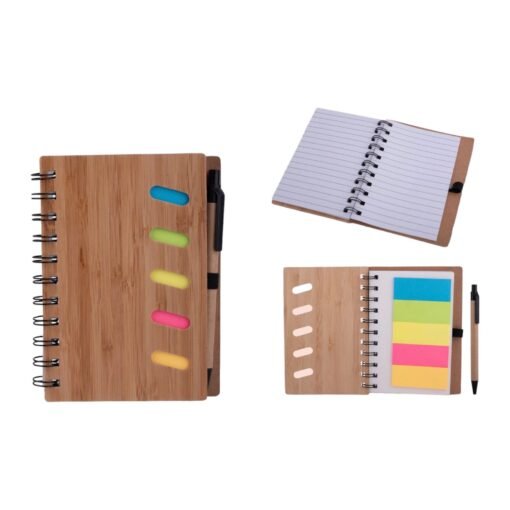 Bamboo notebook with sticky notes and pen B120