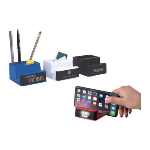 PowerGlow Dark Plate Mobile stand | With paper clip holder, visiting card holder and tumbler | Works on 2 x AA batteries - B81a