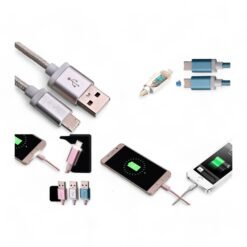 2 side cable for Android and iPhone with light