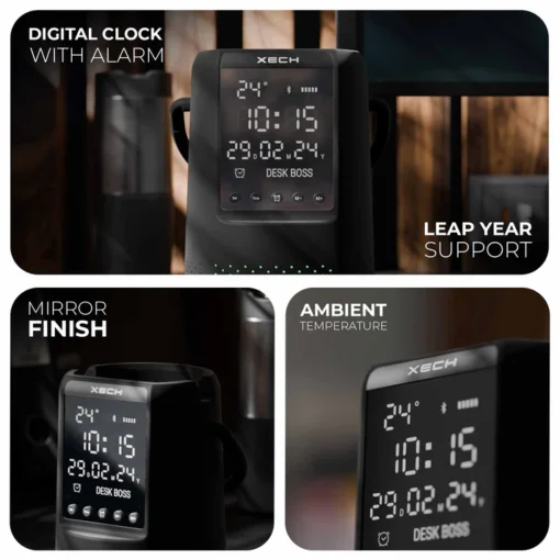 Desk Boss - Dark Edition - Bluetooth Speaker, Phone Holder with Digital Clock