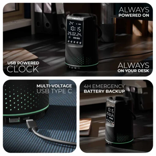 Desk Boss - Dark Edition - Bluetooth Speaker, Phone Holder with Digital Clock