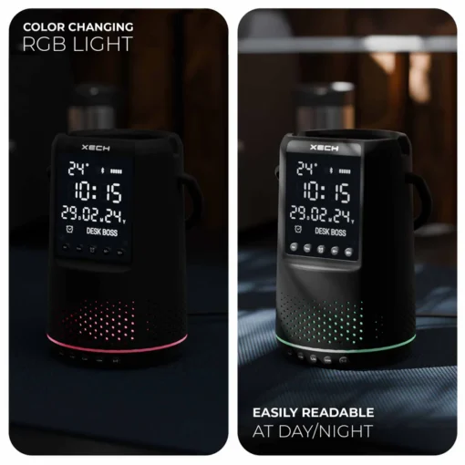 Desk Boss - Dark Edition - Bluetooth Speaker, Phone Holder with Digital Clock