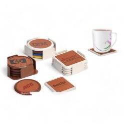 Leather finish Plastic coaster set of 4 with stand (round) E194