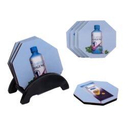 Brando Hex: Set of 4 Hexagon Wooden coasters with Stand in High Gloss Finish | MOQ 100 pcs E309