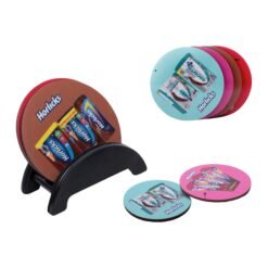 Brando Round: Set of 4 Round Wooden coasters with Stand in High Gloss Finish | MOQ 100 pcs E310