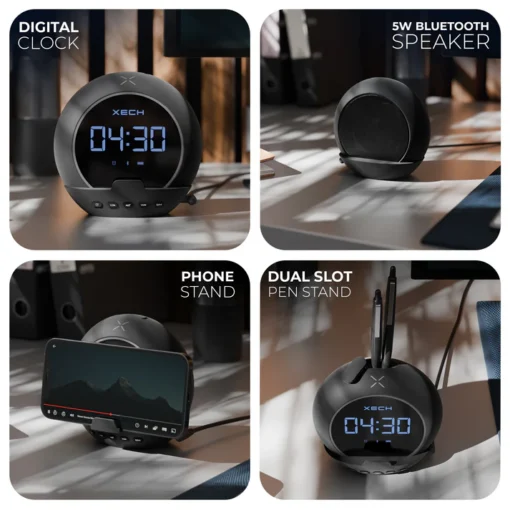Ellipse - Black- 5W Bluetooth Speaker, Digital Clock with Alarm