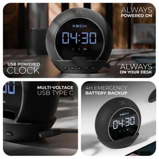 Ellipse - Black- 5W Bluetooth Speaker, Digital Clock with Alarm