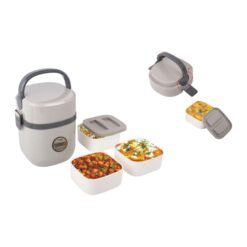 Bento Travel Lunch box with 3 plastic containers | Press Lock mechanism | Square containers -  H154