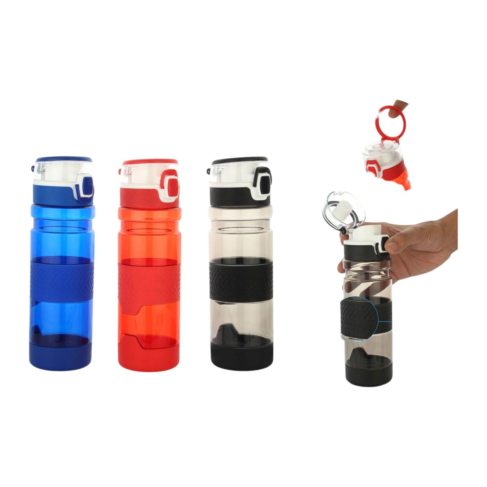 Grip-On: Push button bottle with silicon grip (600ml approx) | Made from Tritan | BPA free H169 3 Grip-On: Push button bottle with silicon grip (600ml approx) | Made from Tritan | BPA free H169